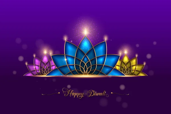 Счастливый Фестиваль Огней Дивали Индии Графический Баннер Индийского Lotus Diya — стоковый вектор