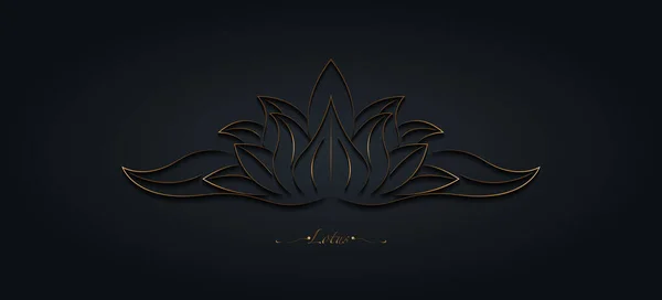 Gold Sacred Lotus Λουλούδι Στυλιζαρισμένο Floral Στολίδι Γραμμή Τέχνη Λογότυπο — Διανυσματικό Αρχείο