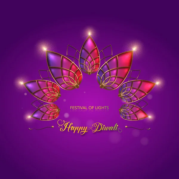 Mutlu Diwali Işık Festivali Hindistan Renkli Kutlama Şablonu Hint Lotus — Stok Vektör