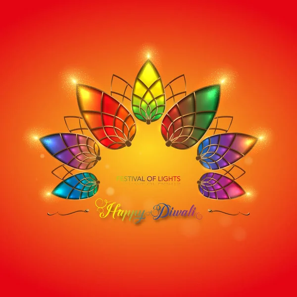 Ευτυχισμένο Diwali Φεστιβάλ Φώτα Ινδία Εορτασμός Πολύχρωμο Πρότυπο Γραφικό Banner — Διανυσματικό Αρχείο