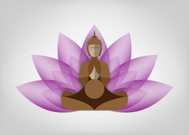 Nilüfer çiçeğinin üzerinde oturan Buda. Esrarengiz vektör çizimi. Klasik dekoratif kültür geçmişi. Modern stilize resim. Hint, Budizm, ruhani sanat. Dövme, maneviyat, Tayland tanrısı, yoga.