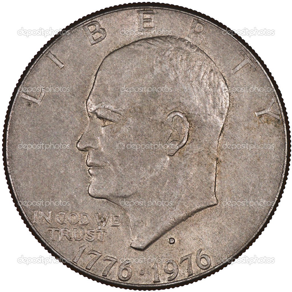 United States of America Silver Eisenhower Dollar Coin Obverse showing Dwight D. Eisenhower, 34th President of the United States Isolated