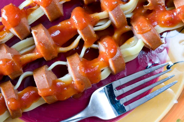 Fettuccine varmkorv — Stockfoto