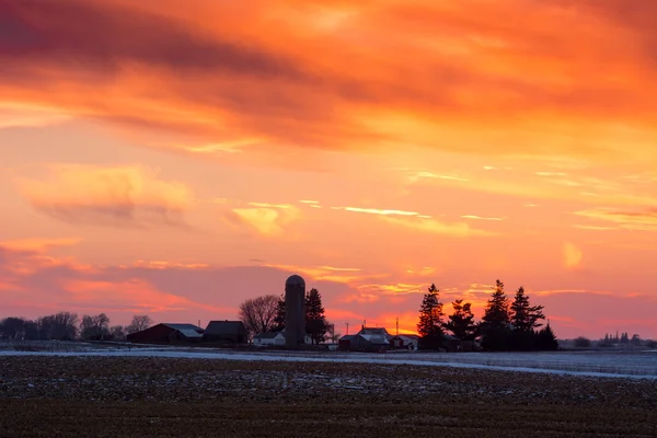 Puesta de sol sobre la granja —  Fotos de Stock