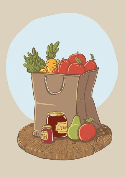 Einkaufstasche mit Obst und Gemüse — Stockvektor