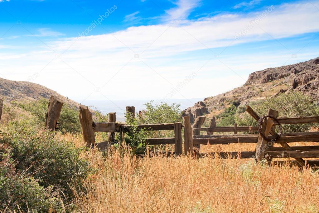 Vintage cowboy wooden fence line 2