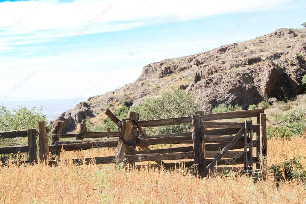 Vintage cowboy wooden fence line 1