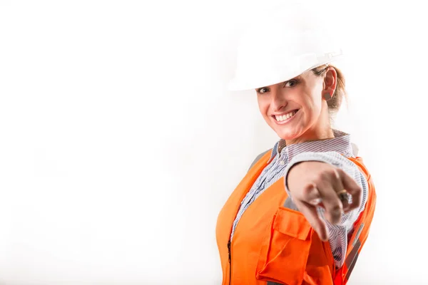Счастливая женщина инженер — стоковое фото