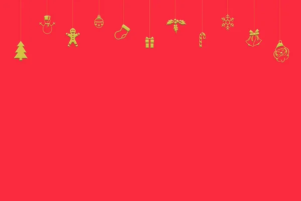 テキストエリア付きの赤い背景に金の三次元ハンギングクリスマスオーナメント — ストック写真
