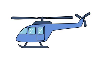 Mavi helikopter çizimi. Araç. Doodle havacılık ikonu. Vektör freehand kopter çizimi