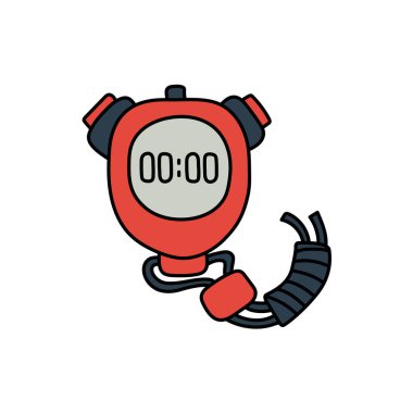 Spor kronometresi. Ekipman taslağı. Doodle renk simgesi. Vektör uygunluğu serbest çizim