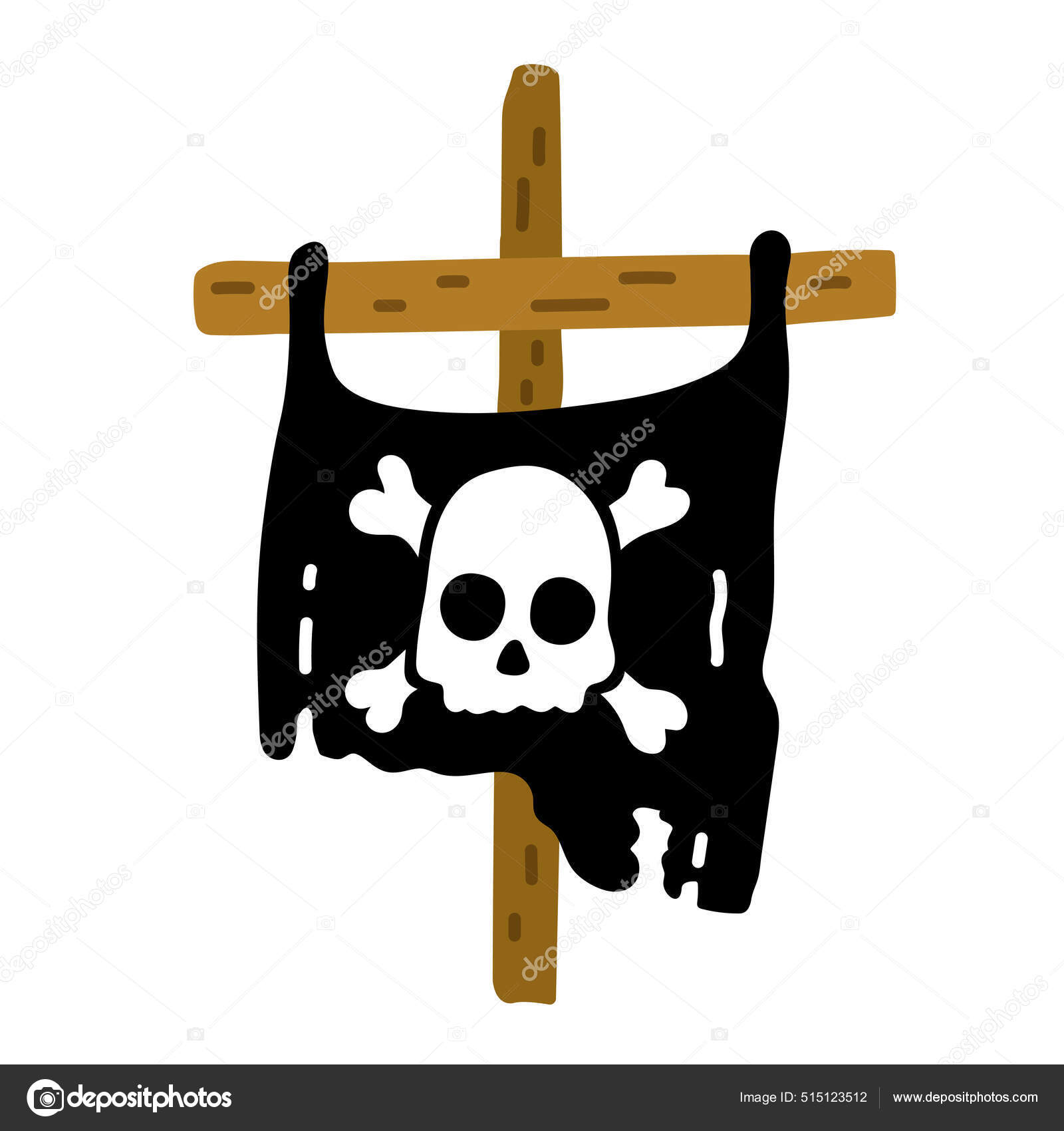Pirate Flag Wooden Cross Sketch Skull Bones Emblem Vector Illustration ...