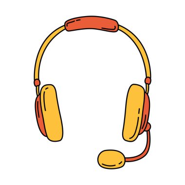 Kulaklık taslağı. Podcast veya müzik ögesi. Yayın için resim. El çizilmiş vektör simgesi