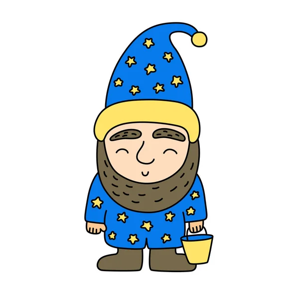 Petit Gnome Croquis Nain Jardin Dessiné Main Illustration Vectorielle Personnages — Image vectorielle