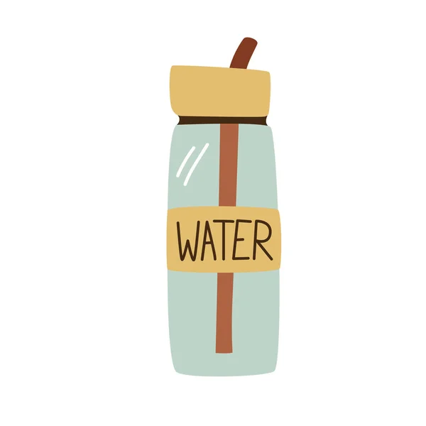 Touristen Mehrwegflasche Mit Wasserstroh Skizze Wandern Vektorillustration — Stockvektor