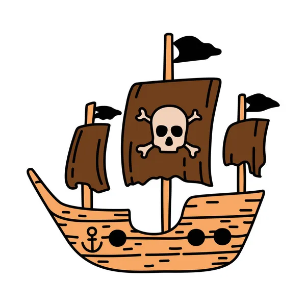 Esboço Navio Pirata Doodle Mão Ilustração Desenhada Ícone Vetorial —  Vetores de Stock