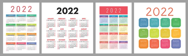 Календар 2022 Року Набір Шаблонів Векторного Дизайну Січень Лютий Березень — стоковий вектор