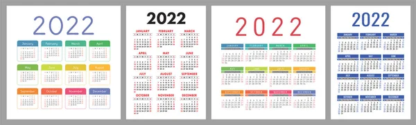 Calendar 2022 Year Bundle Vector Design Template Set January February — Stock Vector
