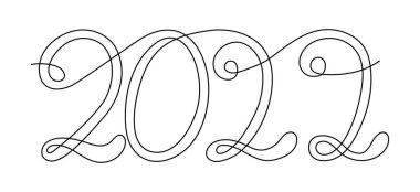 2022 bir satır. Yeni yıl mektupları. Vektör çizgisi çizimi. Düzenlenebilir yol