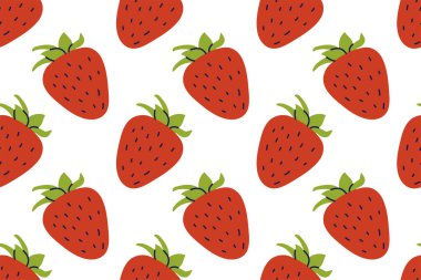 Çilek pürüzsüz desen. El çizimi vektör çizimi. Tatlı kırmızı dut.