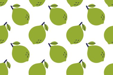 Yapraklı limon meyvesi. Kusursuz desen. El çizimi vektör çizimi. Yeşil egzotik yiyecekler
