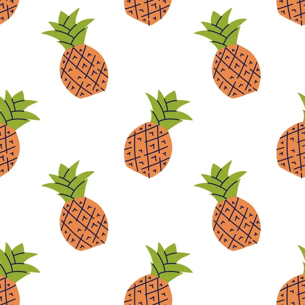 Ananasfrukt. Sömlöst mönster. Handritad vektor illustration. Söt exotisk mat — Stock vektor