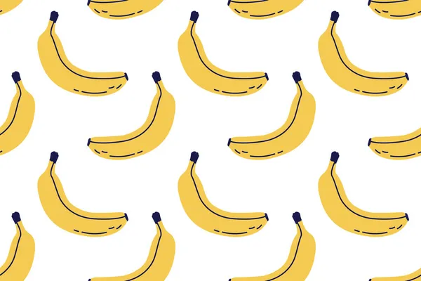 Fruta Plátano Con Hoja Patrón Sin Costuras Ilustración Vectorial Dibujada — Vector de stock
