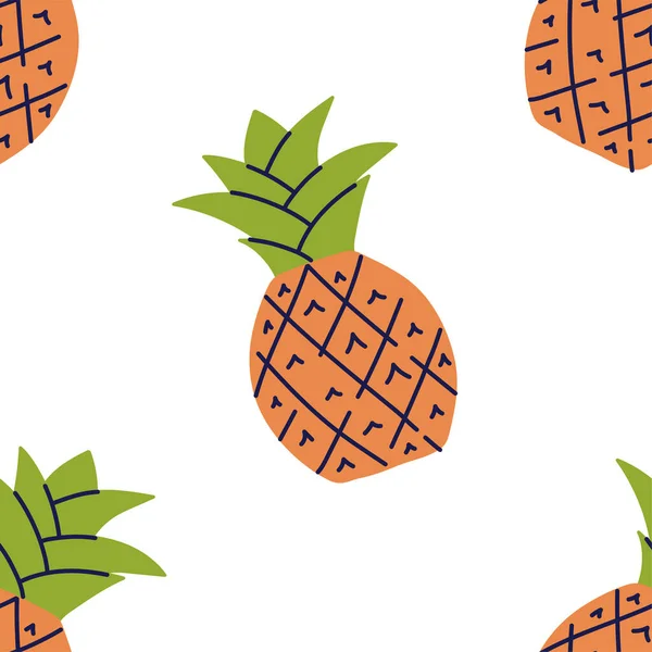 Ananasfrüchte Vorhanden Nahtloses Muster Handgezeichnete Vektorillustration Süßes Exotisches Essen — Stockvektor