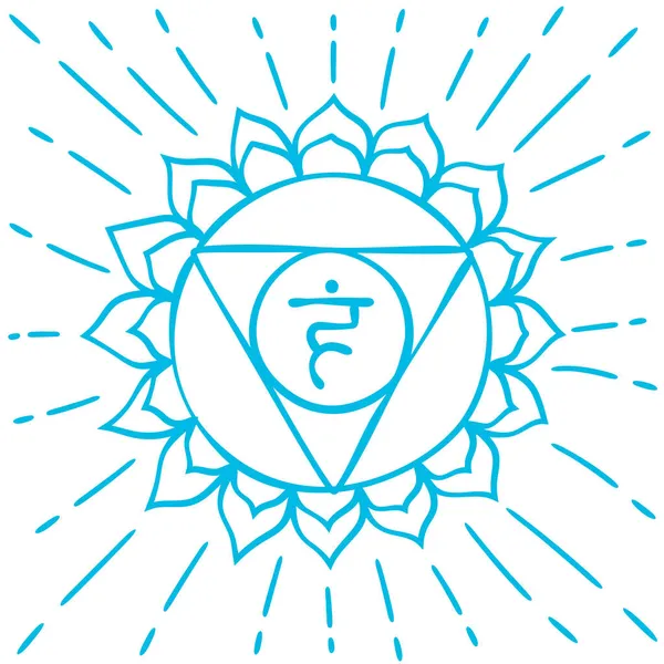 Vishuddha skeci. Beşinci guttural çakra. El yapımı yarım yamalak bir stil. Mavi vektör sembolü. Meditasyon işareti