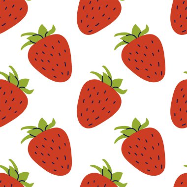 Çilek pürüzsüz desen. El çizimi vektör çizimi. Tatlı kırmızı dut