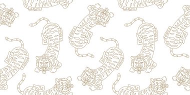 Çin kaplanı kusursuz desen. Ay 2022 Yeni Yıl Şablonu. Zodiac burcu. Hayvan silueti. Burç simgesi