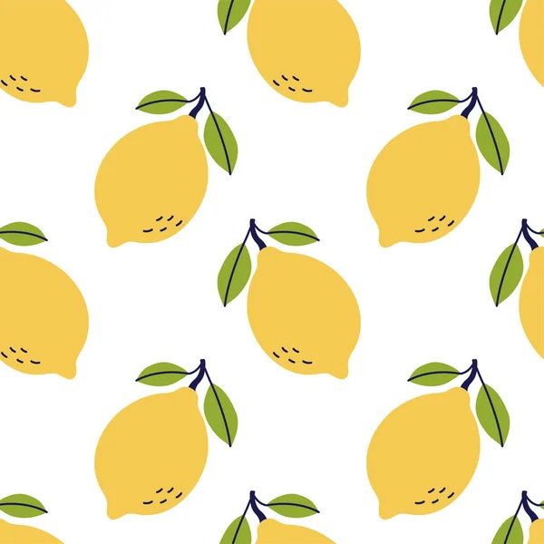 Nahtloses Muster Aus Zitronenfrüchten Handgezeichnete Vektorillustration Exotisches Essen Gelbe Zitrusfrüchte — Stockvektor