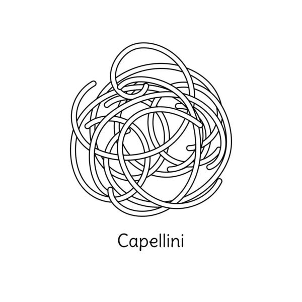Capellini Těstoviny Ilustrace Vektorový Náčrtek Tradiční Italské Jídlo Ručně Kreslený — Stockový vektor