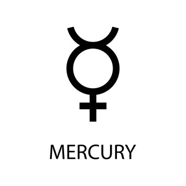 Merkür ikonu. Gezegen sembolü Beyaz üzerine siyah vektör işareti. Astrolojik takvim. Jyotisha. Hinduizm, Hindistan ya da Vedic astroloji burçları.