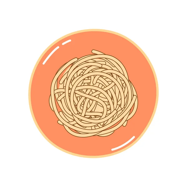 Massa de espaguete em um prato. Esboço de Vector Doodle. Ilustração tradicional de comida italiana. Imagem desenhada à mão — Vetor de Stock