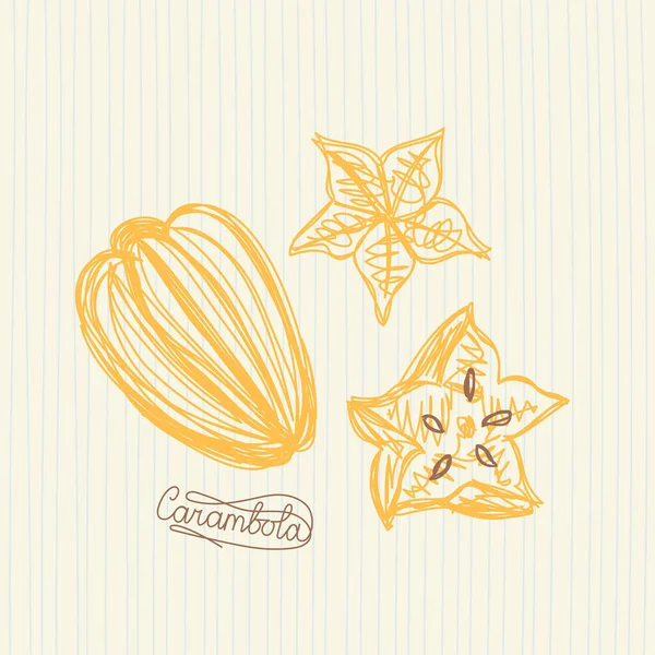 Fruta Carambola Ilustración Vectorial Dibujada Mano Pluma Marcador Garabato Boceto Vectores de stock libres de derechos