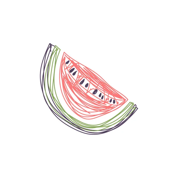 Wassermelonenfrucht. Handgezeichnete Vektorillustration. Feder- oder Marker-Doodle-Skizze. — Stockvektor
