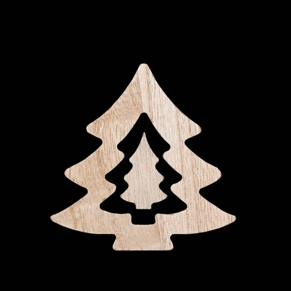 Noel Ağacının Süslemesi Siyah Arka Planda Izole Edilmiştir Tahta Noel — Stok fotoğraf