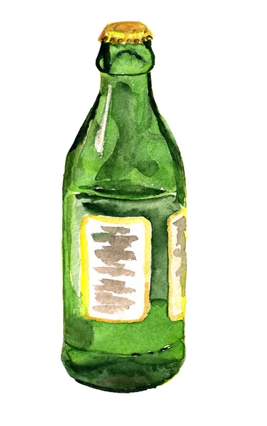 Groene fles aquarel — Stockfoto