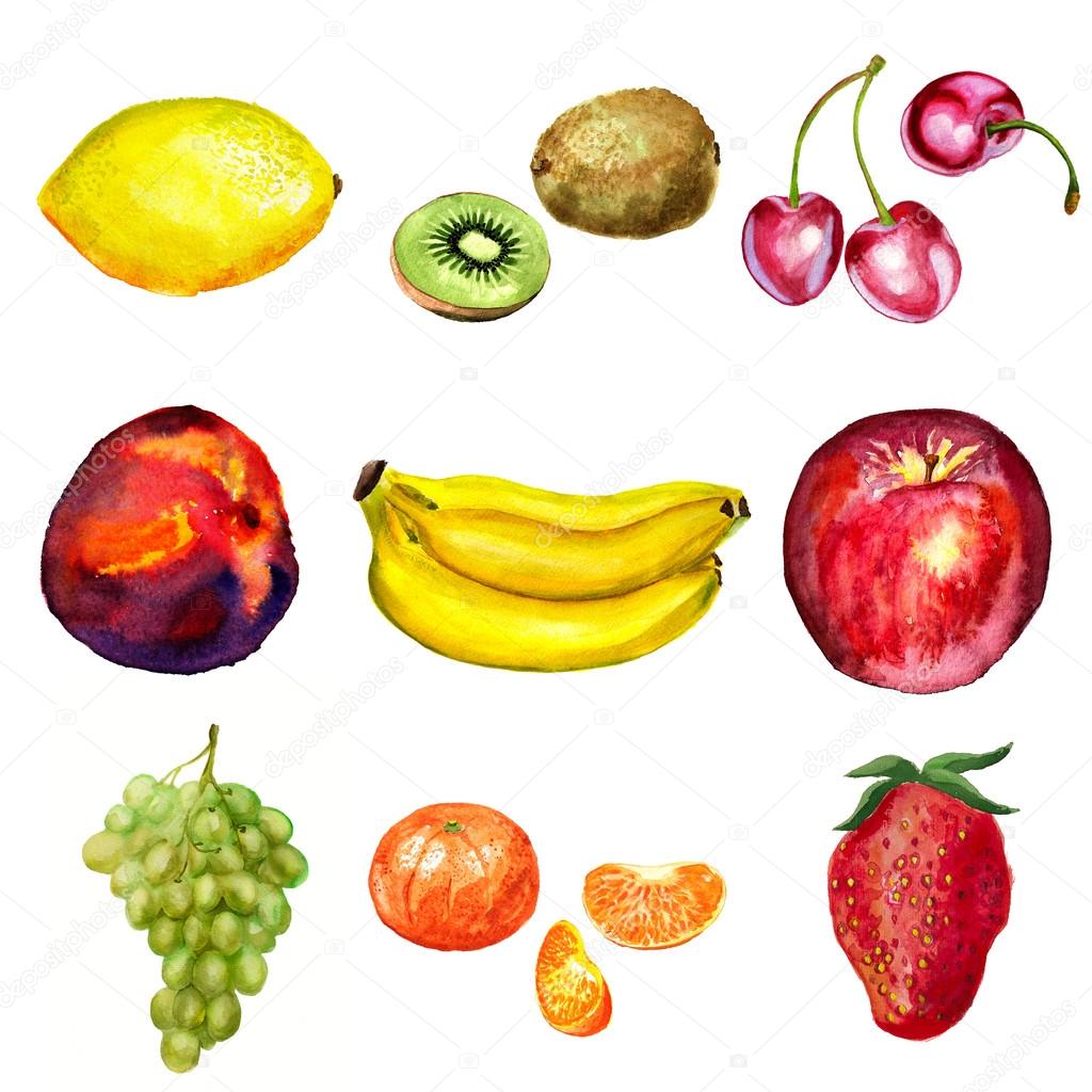 Set of watercolor fruits