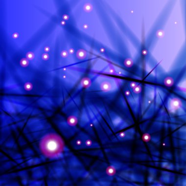 Blue background with thorns and fireflies clipart