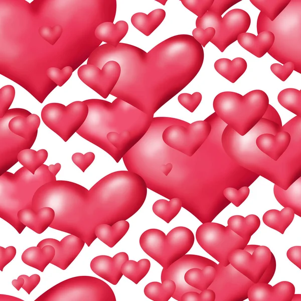 Seamless pattern with volumetric red hearts — Stock Photo, Image