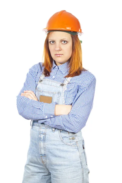 Girl builder in helmet — Stock Photo, Image