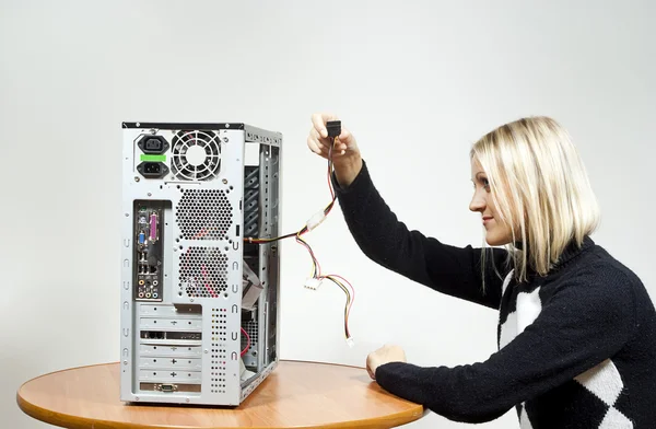 Girl with the system unit — Stock Photo, Image