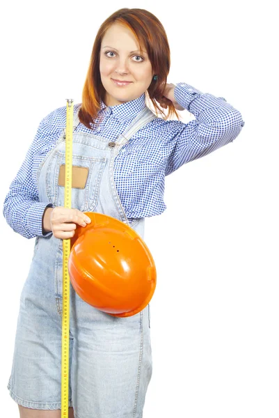 Girl with helmet and roulette — Stock Photo, Image