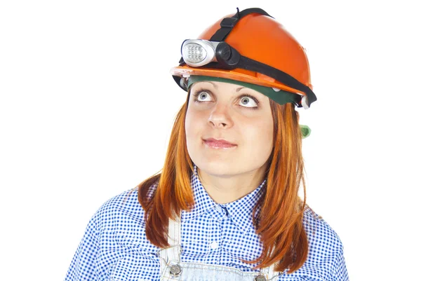 Girl worker in helmet — Stock Photo, Image