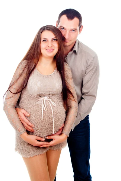 El marido besa a la esposa embarazada del estómago — Foto de Stock