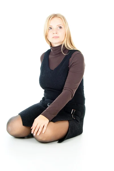 Blonde girl is thinking isolated — Stock Photo, Image