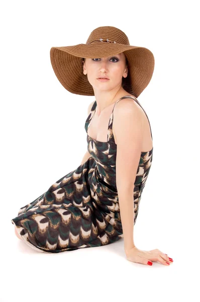 Beautiful the girl wore a big hat — Stock Photo, Image