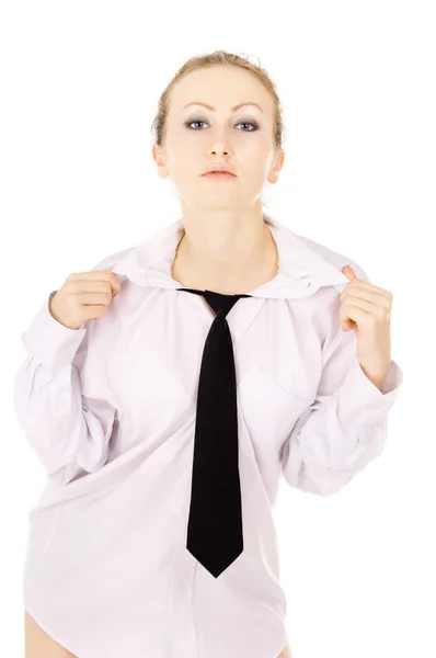 La chica vestida con una camisa blanca, y la corbata posando —  Fotos de Stock